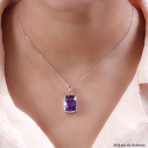 Natürlicher, marokkanischer Amethyst-Anhänger mit Kette, 925 Silber platiniert ca. 10.70 ct