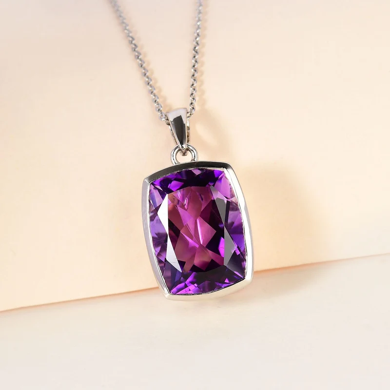 Natürlicher, marokkanischer Amethyst-Anhänger mit Kette, 925 Silber platiniert ca. 10.70 ct