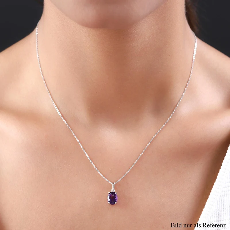 AAA Natürlicher, marokkanischer Amethyst-Anhänger mit Kette, 925 Silber platiniert ca. 1,77 ct