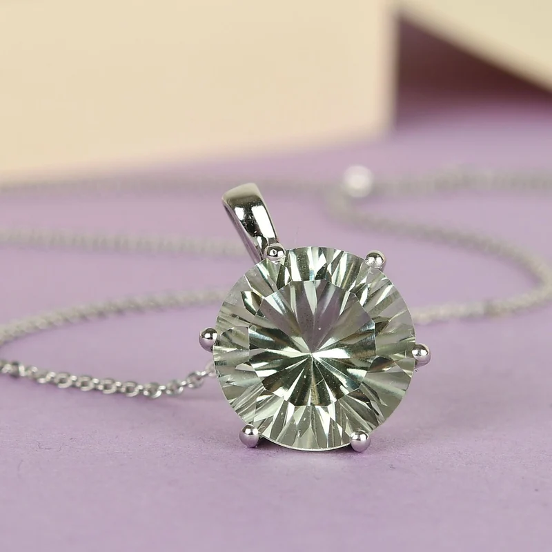 Prasiolith-Anhänger mit Kette, 925 Silber platiniert ca. 5,54 ct