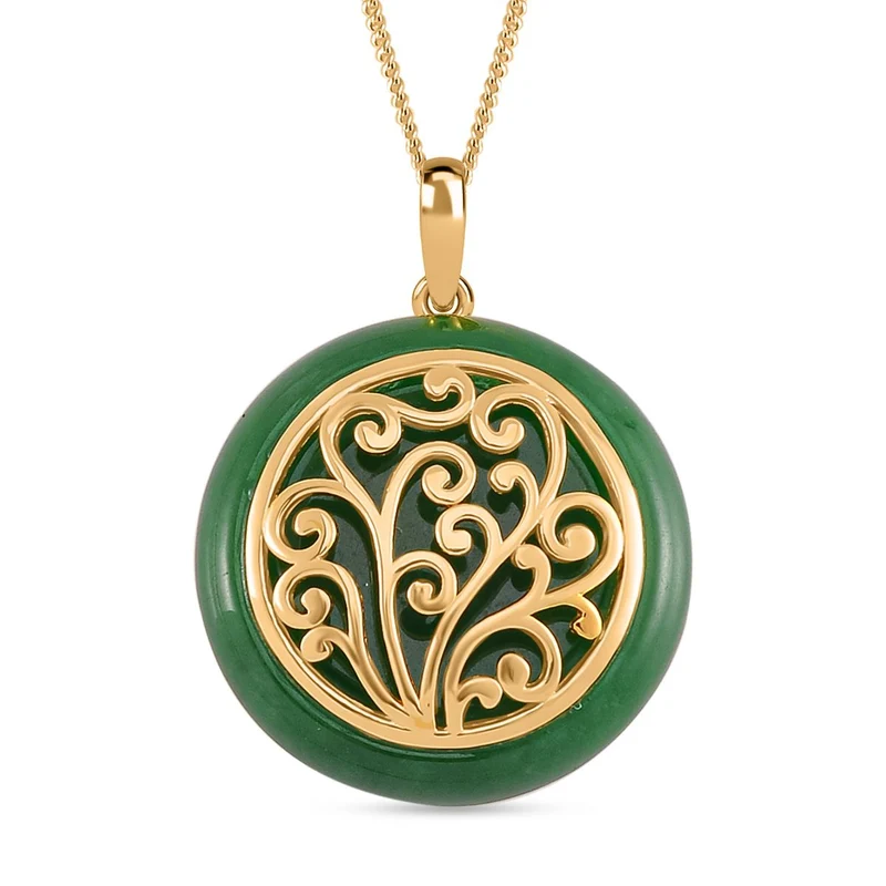 Grüne Jade Anhänger mit Kette 925 Silber Gelbgold Vermeil ca. 26.80 ct