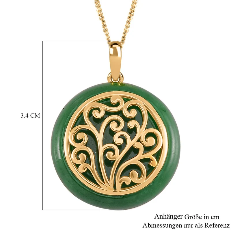 Grüne Jade Anhänger mit Kette 925 Silber Gelbgold Vermeil ca. 26.80 ct