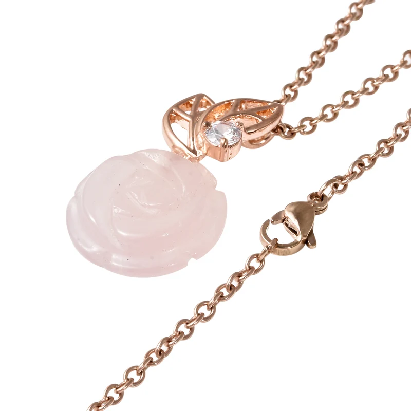 Rosa Quarz und Zirkonia Anhänger mit Kette 45 cm Messing ca. 23,50 ct