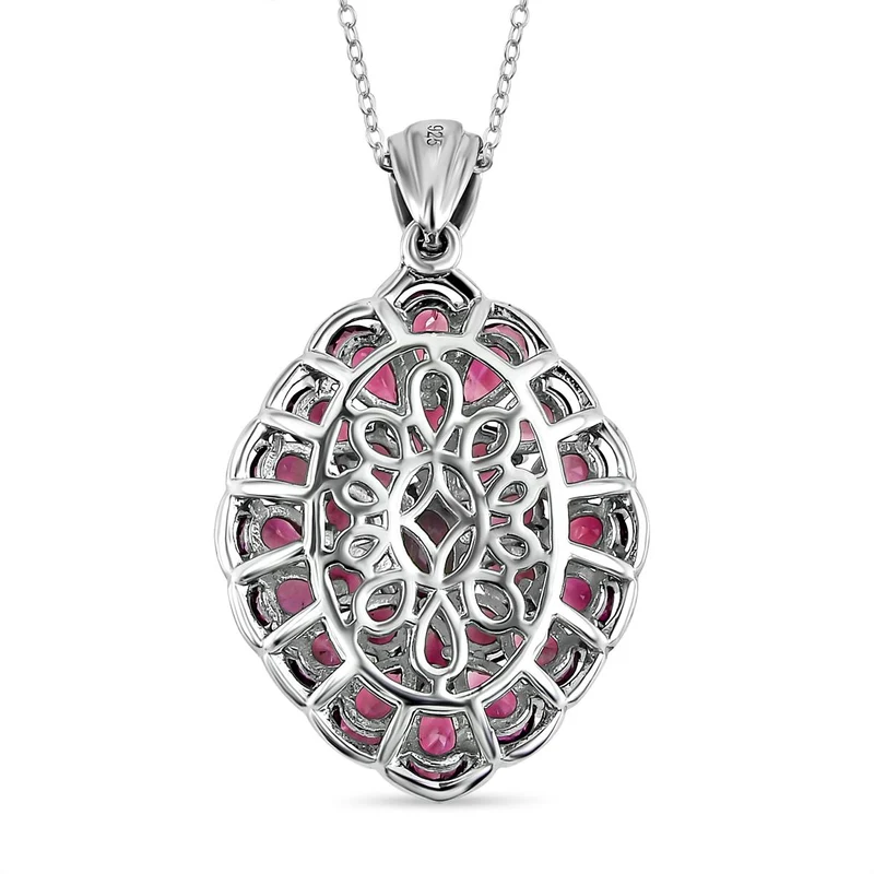Rhodolith Granat Anhänger mit Kette, ca. 50 cm, 925 Silber platiniert ca. 5,62 ct