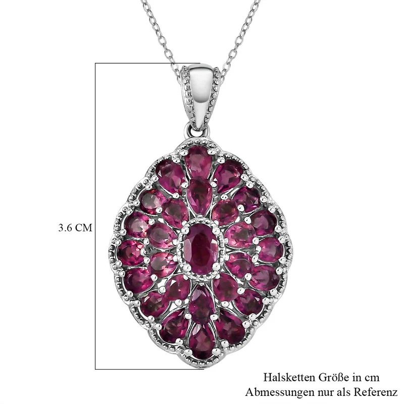Rhodolith Granat Anhänger mit Kette, ca. 50 cm, 925 Silber platiniert ca. 5,62 ct