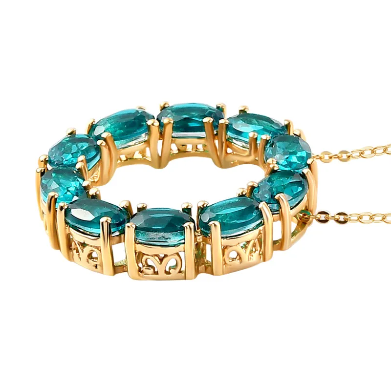 Capri-Blau Triplett Quarz-Anhänger mit Kette, 925 Silber vergoldet ca. 5,07 ct