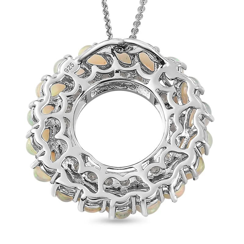 Natürlicher, äthiopischer Opal und weißer Zirkon-Anhänger mit Kette, ca. 50 cm, 925 Silber Platiniert ca. 4,04 ct