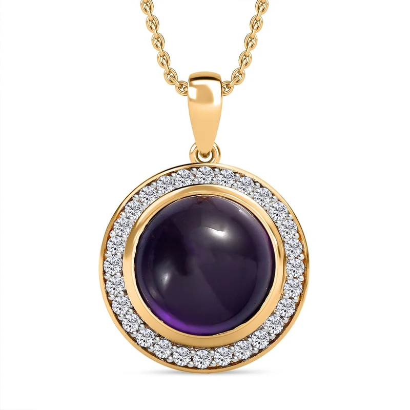Afrikanischer Amethyst, Weißer Zirkon Anhänger mit Kette, 925 Silber vergoldet ca. 8.86 ct