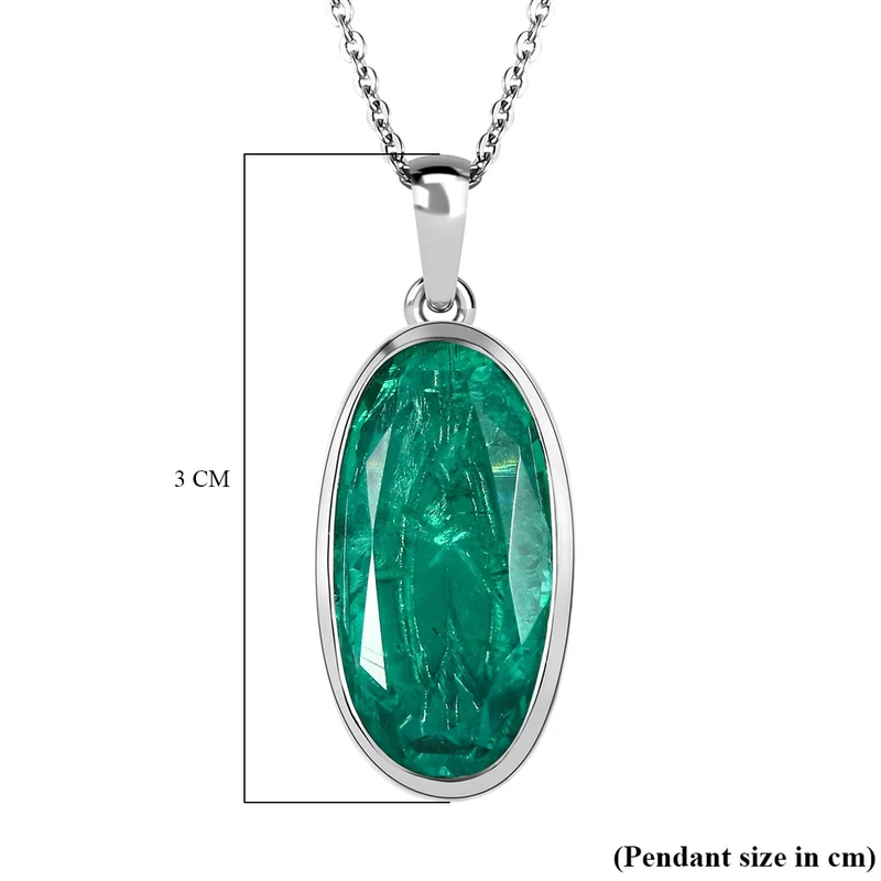 Smaragd-Quarz-Triplette-Anhänger mit Kette, 925 Silber platiniert ca. 9.00 ct
