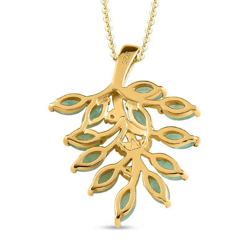 Kagem sambischer Smaragd und weißer Zirkon-Anhänger mit Kette, 925 Silber vergoldet ca. 2.01 ct
