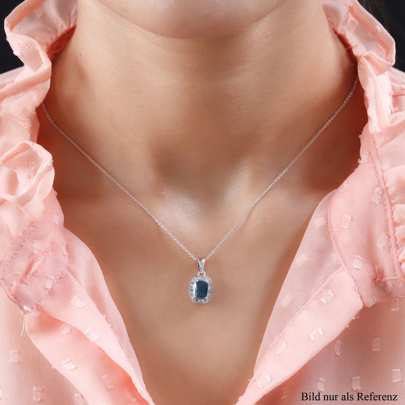 Natürlicher Grandidierit und weißer Diamant-Anhänger mit Kette, 925 Silber platiniert ca. 1.61 ct