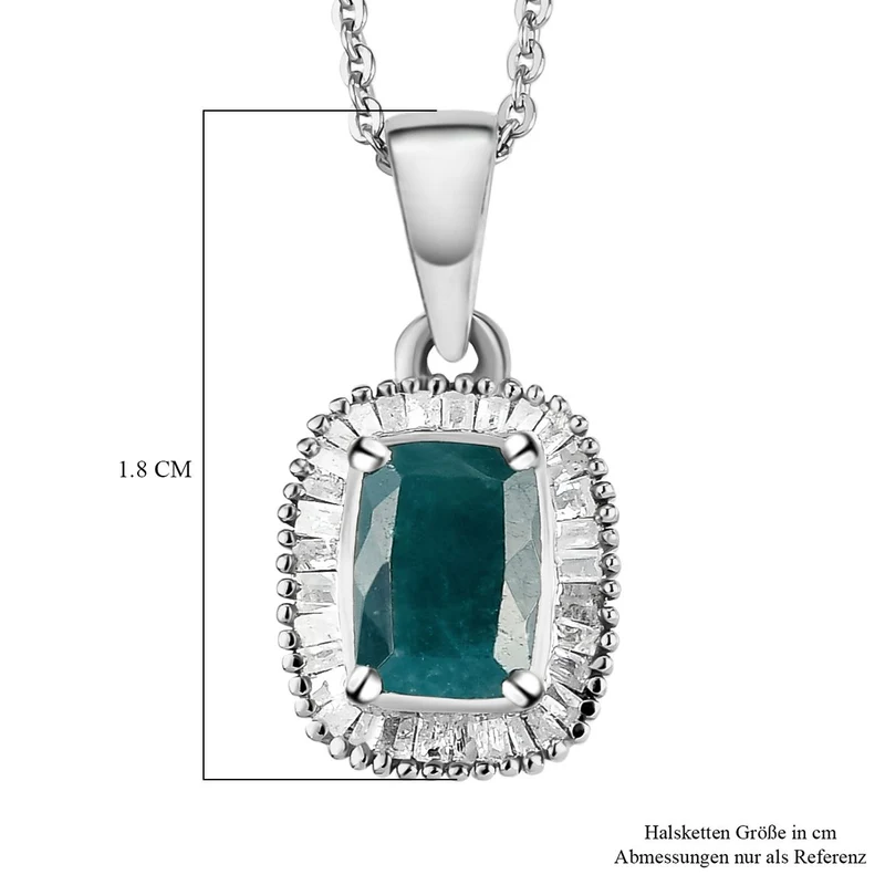 Natürlicher Grandidierit und weißer Diamant-Anhänger mit Kette, 925 Silber platiniert ca. 1.61 ct