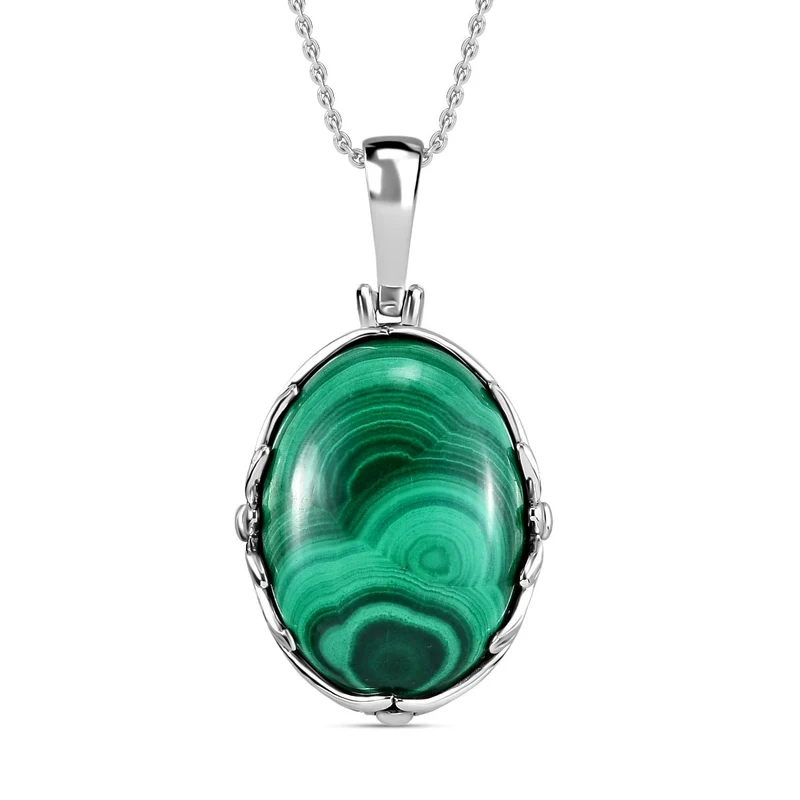 Malachit Anhänger mit Kette, Edelstahl ca. 28.20 ct