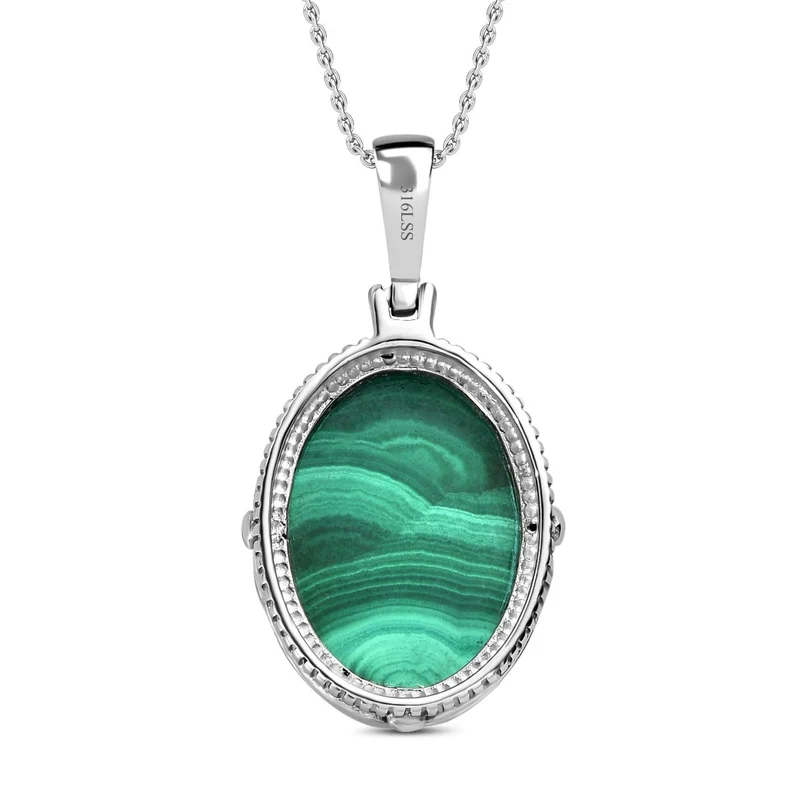 Malachit Anhänger mit Kette, Edelstahl ca. 28.20 ct