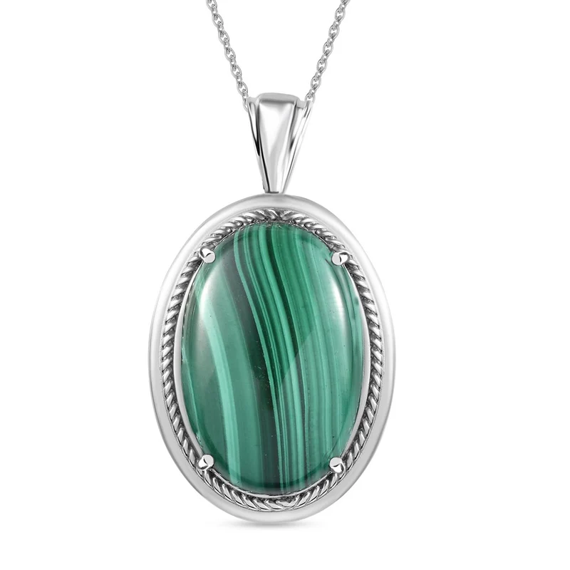 Malachit Anhänger mit Kette, Edelstahl ca. 38.74 ct
