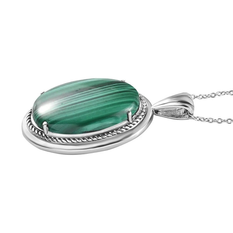Malachit Anhänger mit Kette, Edelstahl ca. 38.74 ct