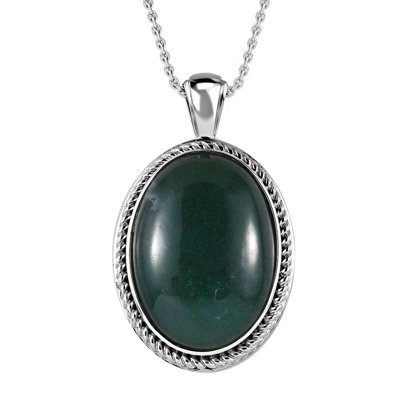 Grüner Onyx Anhänger mit Kette, Edelstahl, ca. 22.67 ct