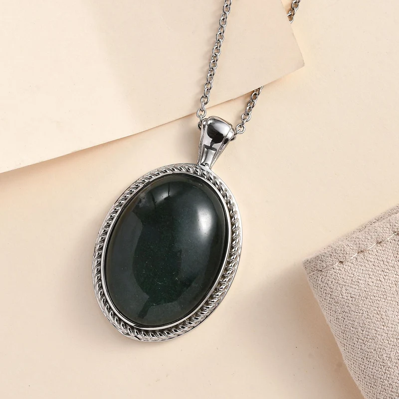 Grüner Onyx Anhänger mit Kette, Edelstahl, ca. 22.67 ct