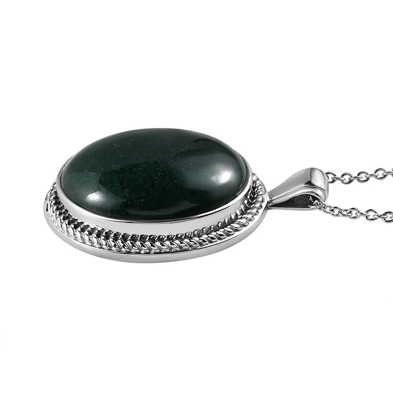 Grüner Onyx Anhänger mit Kette, Edelstahl, ca. 22.67 ct