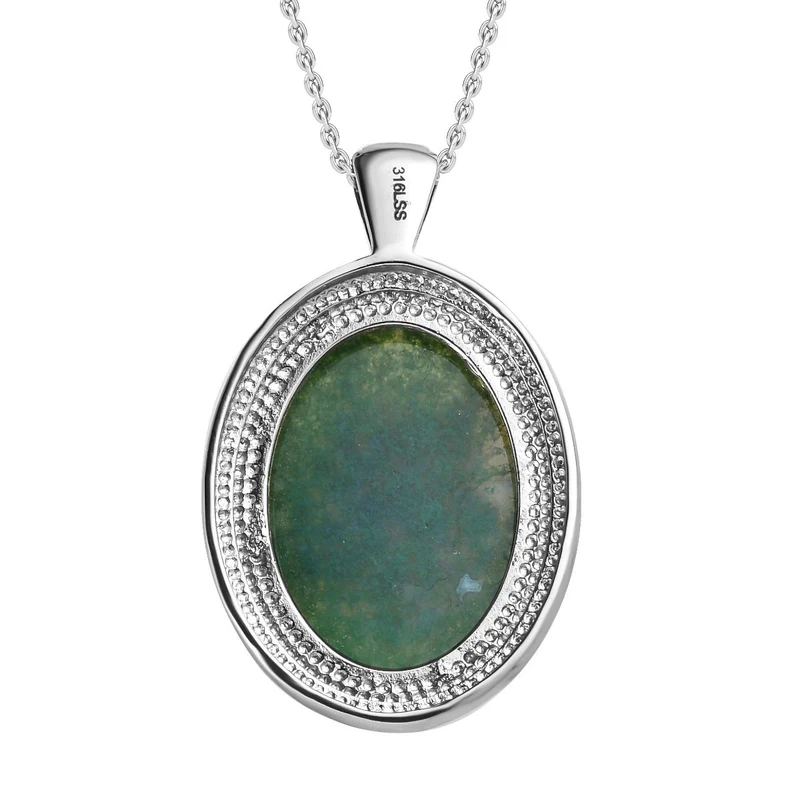 Grüner Onyx Anhänger mit Kette, Edelstahl, ca. 22.67 ct