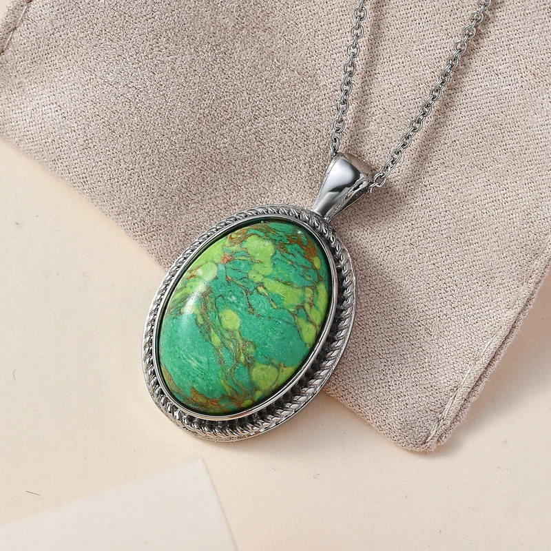 Grüner Onyx Anhänger mit Kette, Edelstahl, ca. 22.67 ct