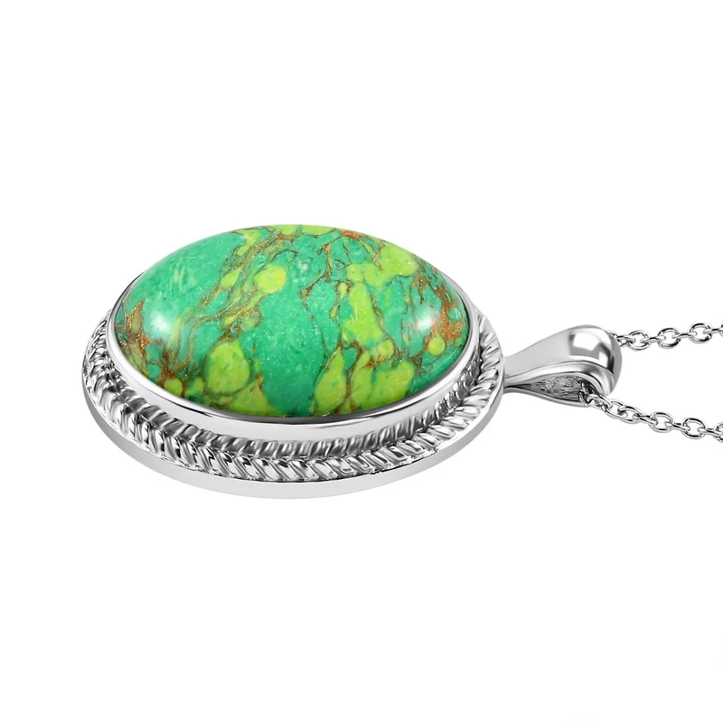 Grüner Onyx Anhänger mit Kette, Edelstahl, ca. 22.67 ct