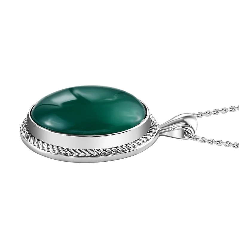 Grüner Onyx Anhänger mit Kette, Edelstahl, ca. 22.67 ct