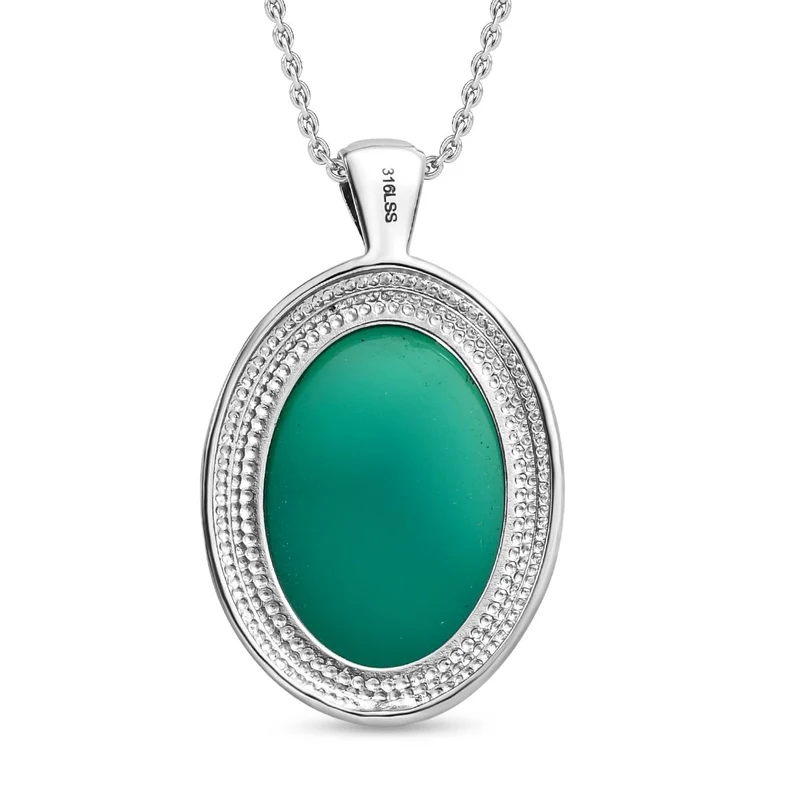 Grüner Onyx Anhänger mit Kette, Edelstahl, ca. 22.67 ct