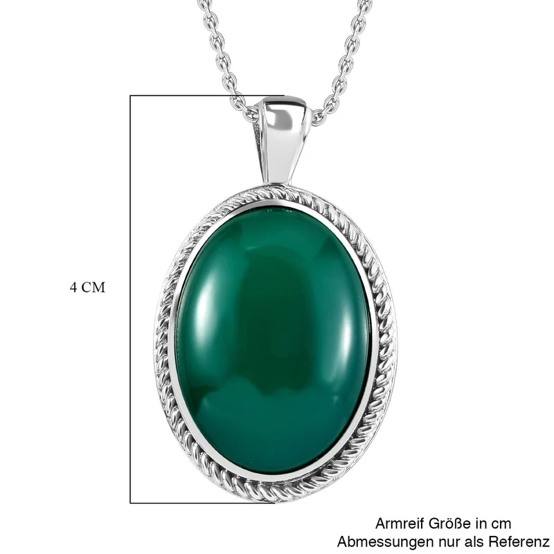 Grüner Onyx Anhänger mit Kette, Edelstahl, ca. 22.67 ct