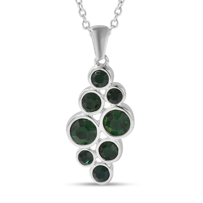 2er- Set grüner Kristall-Ring und Anhänger mit Kette, ca. 50 cm, Edelstahl