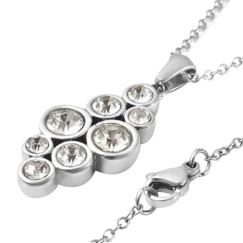 2er- Set weißer Kristall-Ring und Anhänger mit Kette, ca. 50 cm, Edelstahl