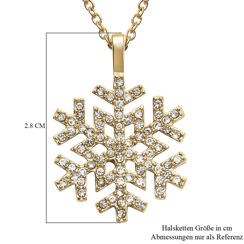 Weiße Kristall Schneeflocken-Halskette, 50 cm, Edelstahl goldfarben ca. 0.20 ct