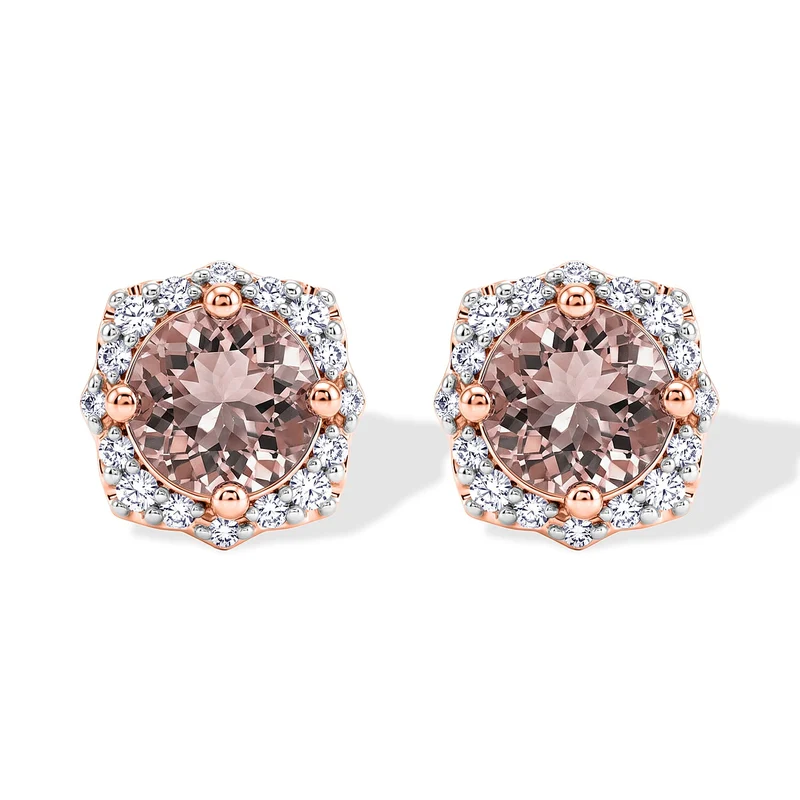 D'Joy AA Rosa Morganit, Moissanit Ohrringe 925 Silber 750 Roségold vermeil ca. 1,82 ct.