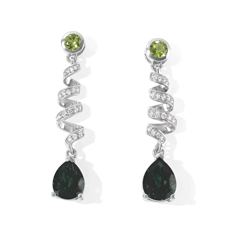 D'Joy Alexandrit Quarz Triplette, Peridot Ohrringe 925 Silber Platiniert ca. 4.79 ct