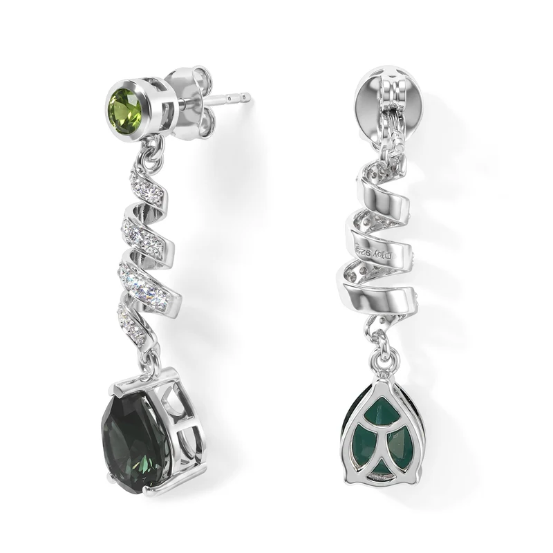 D'Joy Alexandrit Quarz Triplette, Peridot Ohrringe 925 Silber Platiniert ca. 4.79 ct