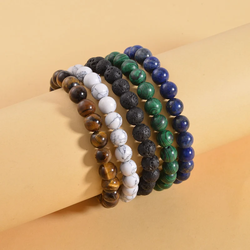 5er Set - Lava, Lapislazuli Armbänder ca. 441.80 ct