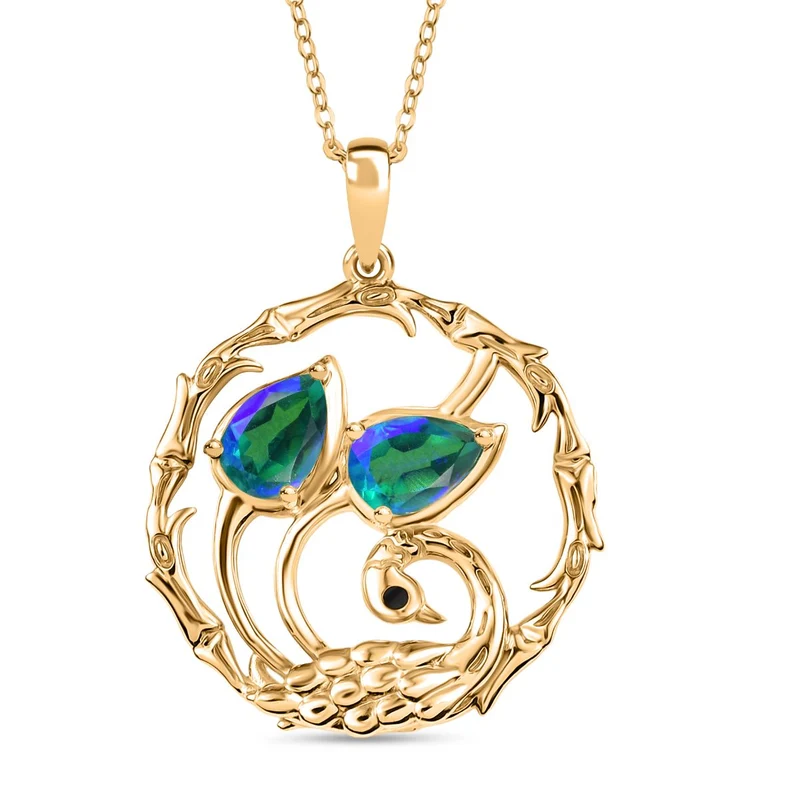 D'joy Pfau Quarz Triplette Anhänger mit Kette ( (5-10 Werktage Lieferzeit) ca. 45cm), 925 Silber 750 Gelb Vergoldet ca. 1.48 ct