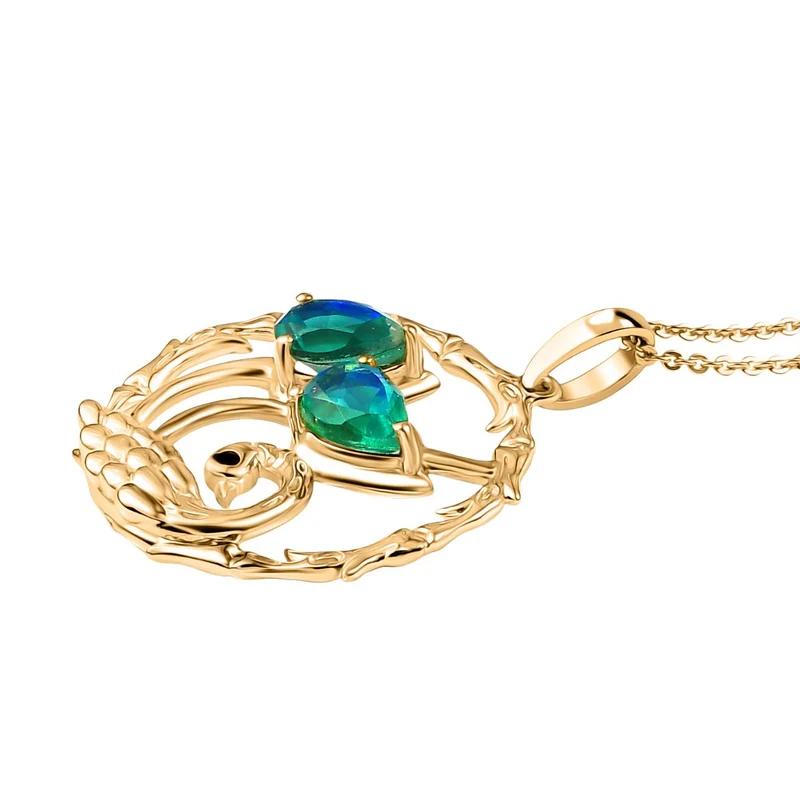 D'joy Pfau Quarz Triplette Anhänger mit Kette ( (5-10 Werktage Lieferzeit) ca. 45cm), 925 Silber 750 Gelb Vergoldet ca. 1.48 ct