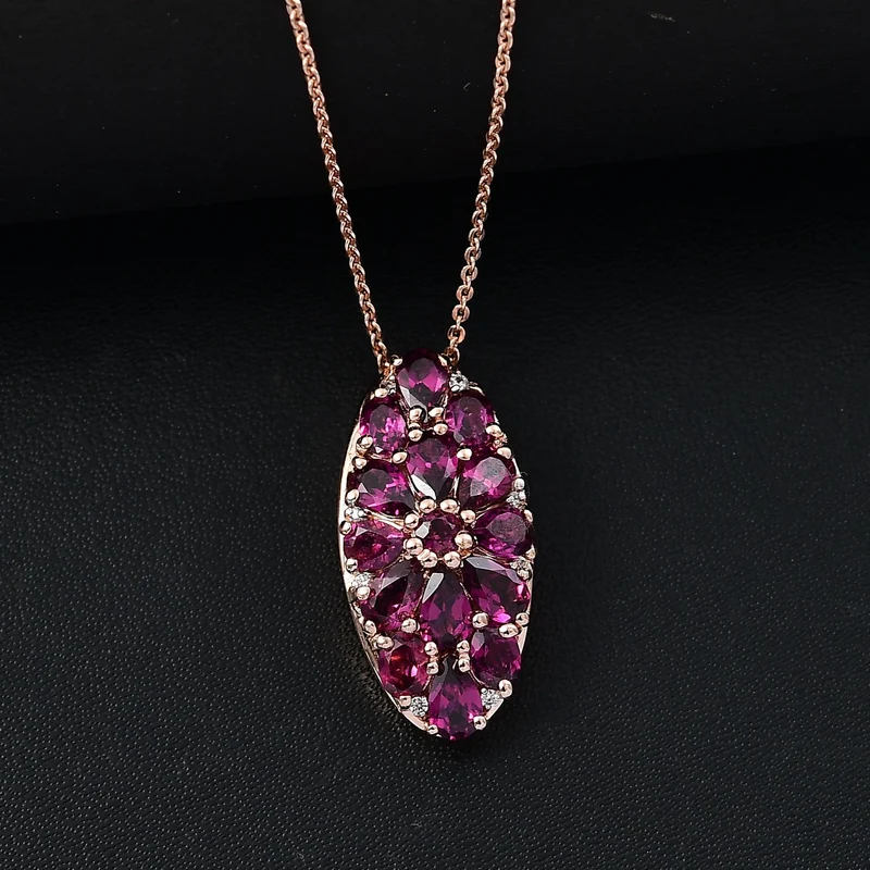 AAA Natürlicher Radiant Ember Garnet Anhänger mit Kette, 925 Silber 750 Roségold Vermeil ca. 3.79 ct