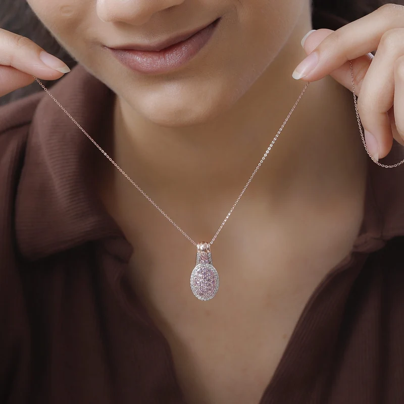 Rosa Saphir Anhänger mit Kette, 925 Silber roségold Vermeil ca. 2.03 ct