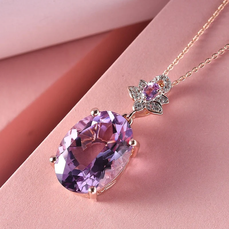 Rose De France Amethyst-Anhänger mit Kette, 925 Silber rosévergoldet ca. 11,68 ct