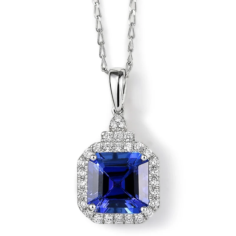 Rhapsody AAAA Tansanit, Weißer Diamant Schmuckset ca. 50 cm ca. 3,98 ct. (7-12 Werktage Lieferzeit)
