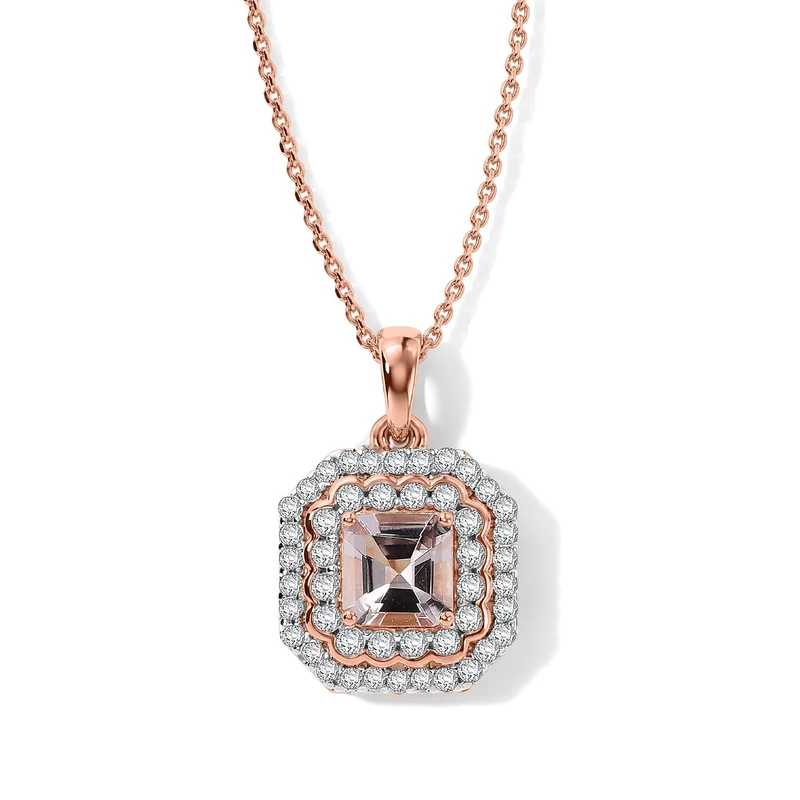 D'Joy AA Rosa Morganit, Moissanit Schmuckset (8-13 Werktage Lieferzeit) ca. 45 cm 925 Silber 750 Roségold vermeil ca. 1,33 ct.