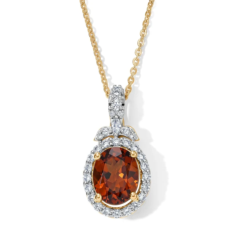 D'Joy AAA Honig Granat, Moissanit Schmuckset (8-13 Werktage Lieferzeit) ca. 45 cm 925 Silber 750 Gelbgold vermeil ca. 2,60 ct.