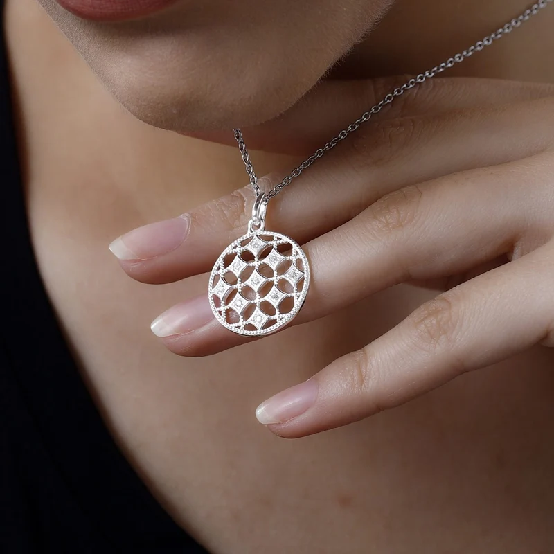 Zirkonia Anhänger mit Kette, 925 Silber und Edelstahl Kette