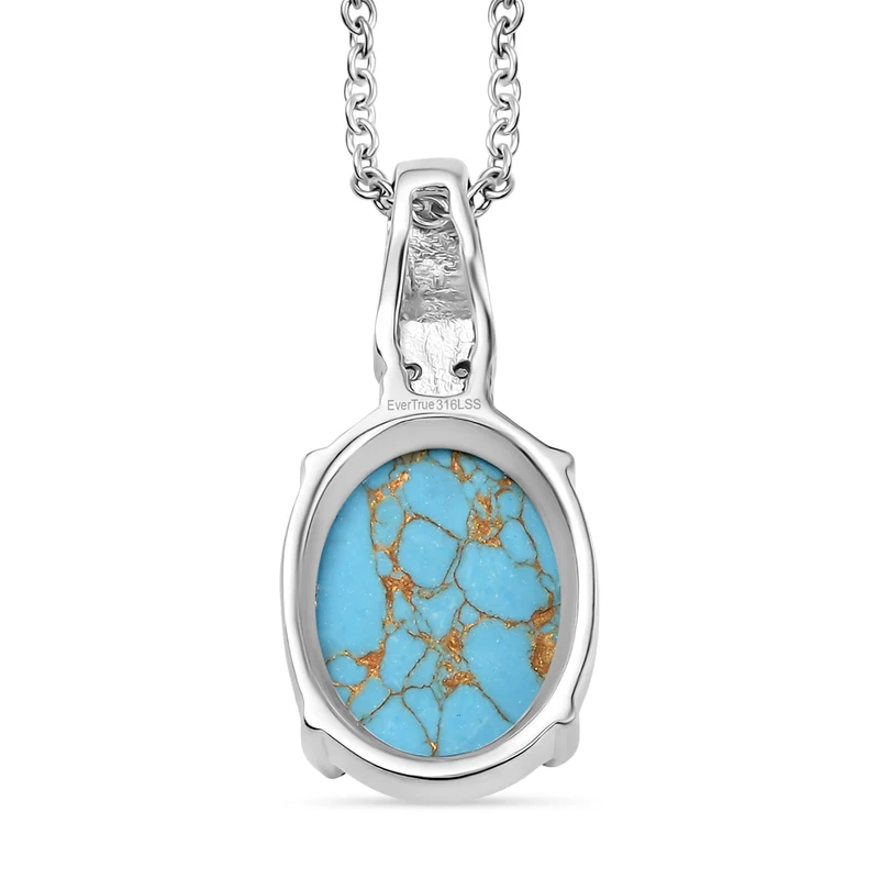 Blauer Türkis, Himmelblauer Topas Anhänger mit Kette, Edelstahl ca. 11.10 ct