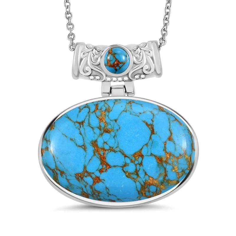 Blaues Türkis Schmuckset Edelstahl ca. 80.50 ct