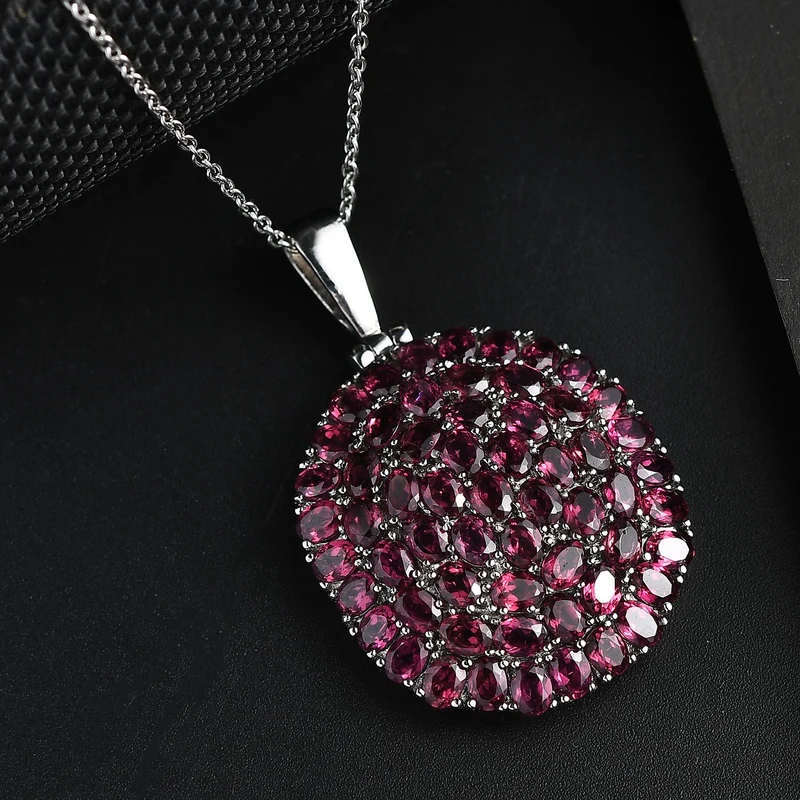 Rhodolith Granat Anhänger mit Kette, Edelstahl ca. 9.44 ct