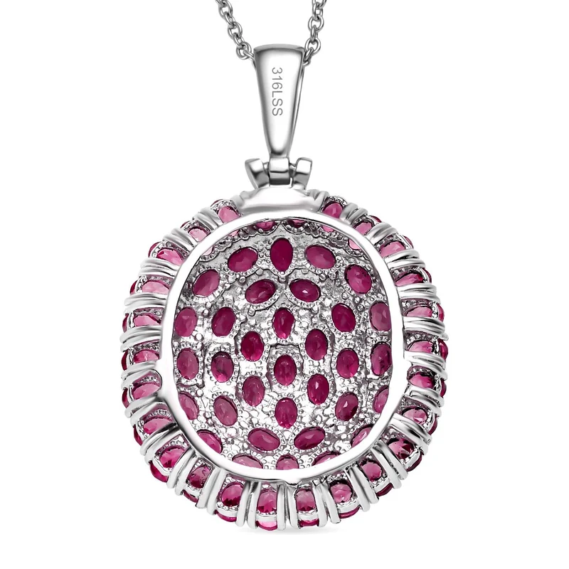 Rhodolith Granat Anhänger mit Kette, Edelstahl ca. 9.44 ct