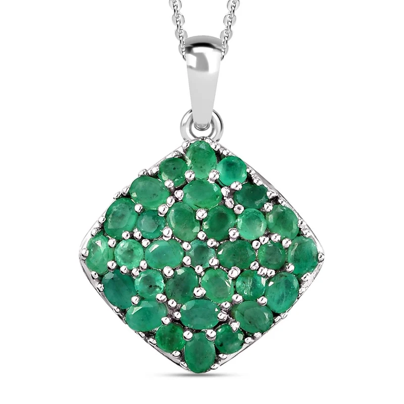Kagem sambischer Smaragd-Anhänger mit Kette, 925 Silber platiniert ca. 4.47 ct